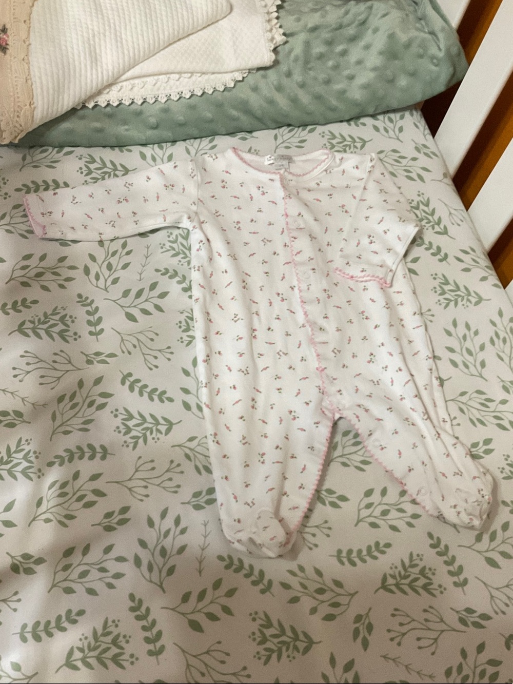 Kissy KissyWhite Baby Footed One-Piece with Pink Floral Trim